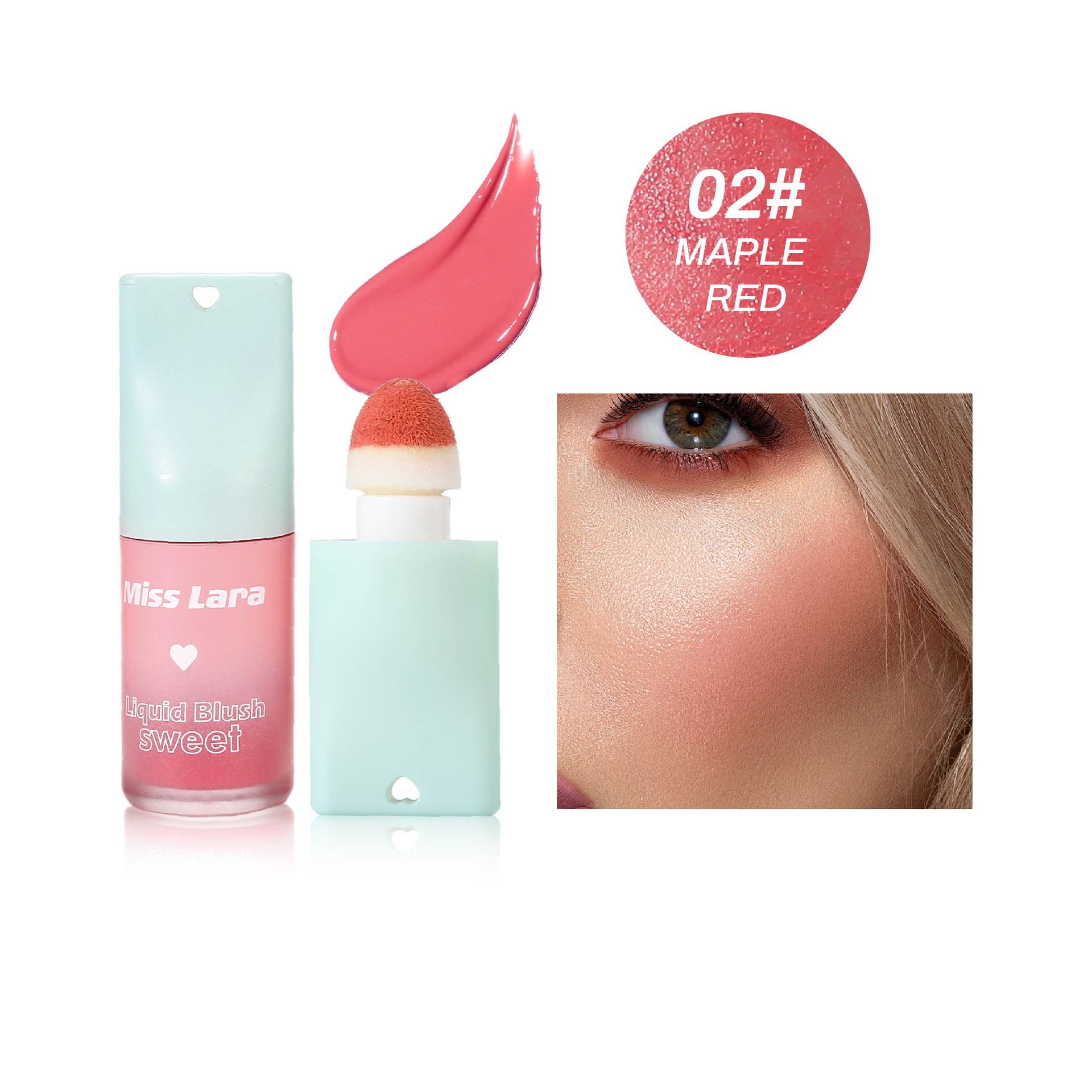 Rubor Líquido MissLara con Aplicador de Esponja, Macaron, 6 Colores, Ligero, Natural, Iluminador, Maquillaje Transfronterizo