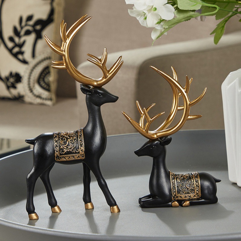 Estatuas de resina de alce dorado - decoración para el hogar escultura de renos afortunados exquisita decoración para el hogar de vacaciones