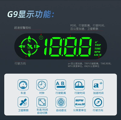 Car Hud Head-Up Display Car Gps Multi-Function Speedometer Compass High-Definition Head-Up Display G9 (Vehicle HUD) - colorful-light-g9-hud-general-automotive
