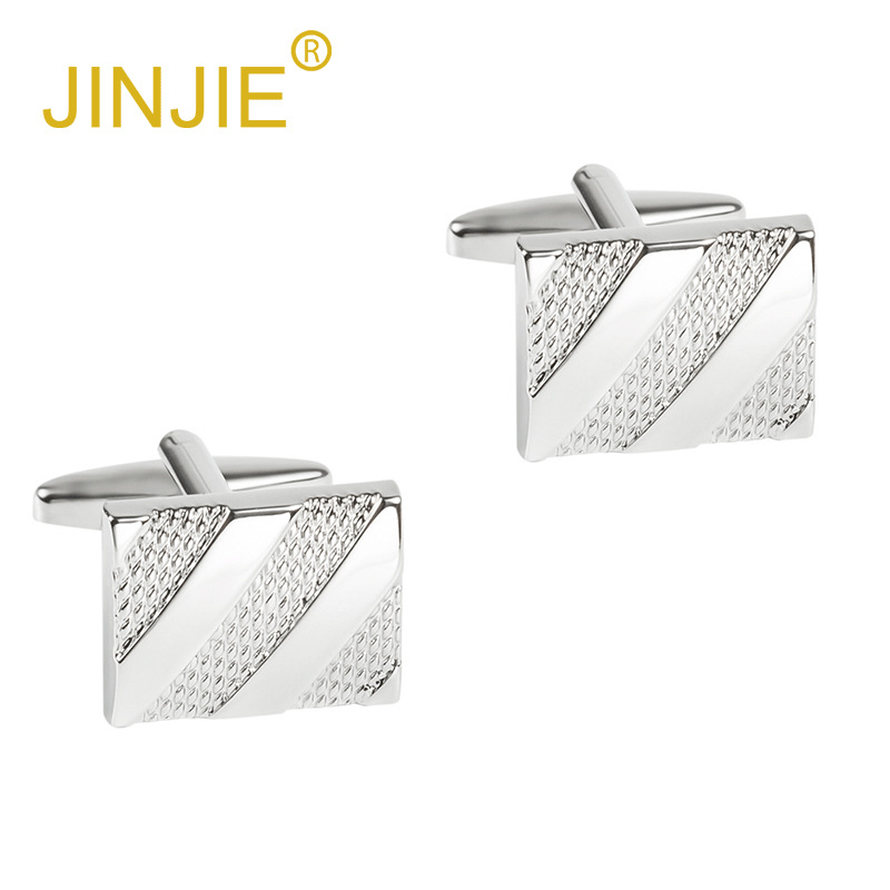 Premium Rectangular Twill Electroplated Silver-Metal Cufflinks — Wholesale French-Style Shirt Cufflinks for Men, Ideal for International Trade
