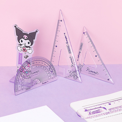 Kuromi Bookmark Set Ruler 15CM Genuine Sanrio Student Double Wave Simple Drawing Measurement Ruler Set