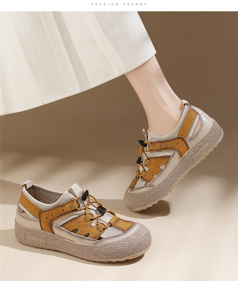 Sandal nữ da thật lỗ thoáng khí đế mềm chống trượt đi biển — 7189 Màu vàng, 7189 màu be chi tiết 7