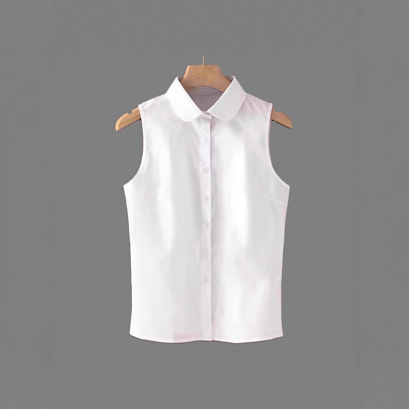 Pure Cotton Sleeveless Vest for Women 2025 Spring, Autumn and Winter Korean Style Polo Collar Loose Top Slimming Look Sleeveless Shirt for Women
