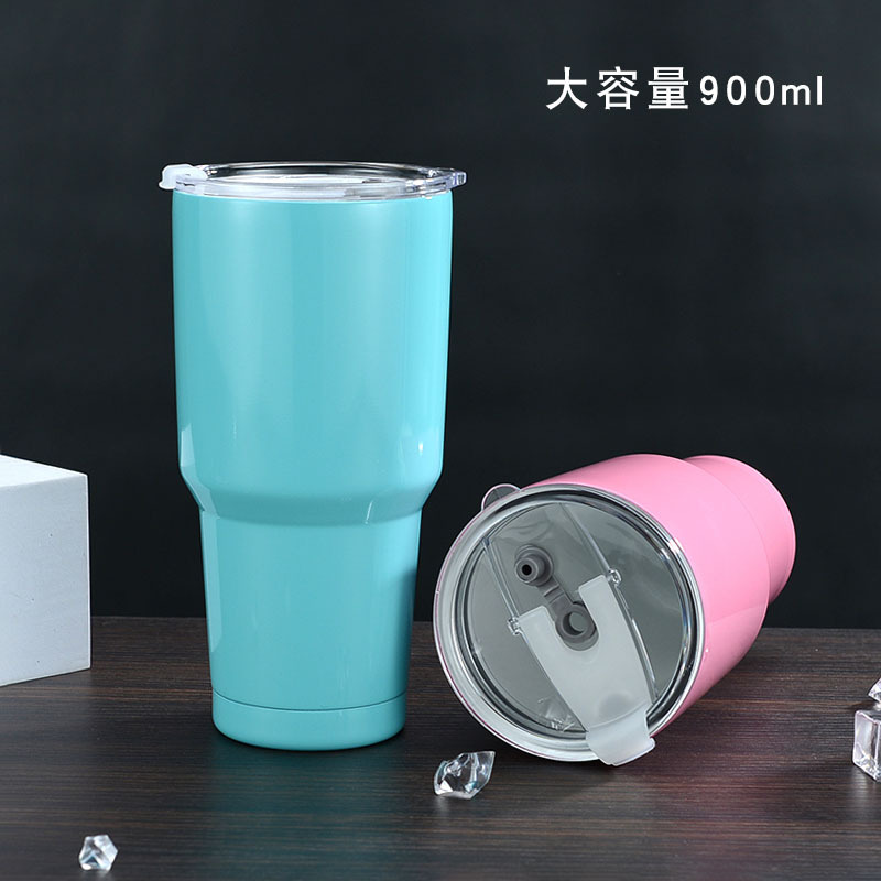 Suministro directo de fábrica 30oz aerosol interior de cerámica taza de helado taza de cerveza de coche 304 taza de vacío de acero inoxidable taza de coche