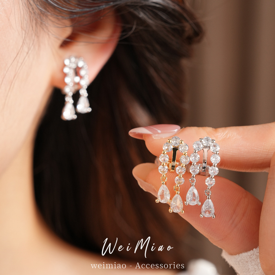 18 quilates de oro real galvanizado galvanizado galvanizado gota de agua orejas clips de orejas mujeres sin agujeros de orejas pendientes ligeros de lujo alta sensación de orejas al por mayor