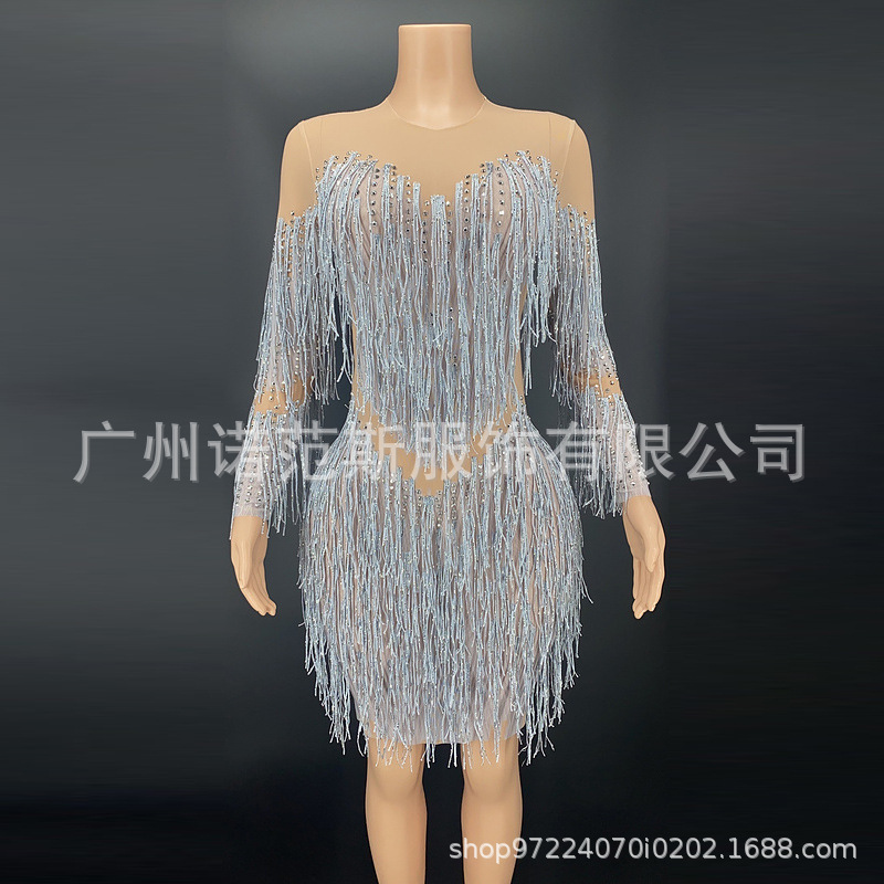 Design Costume Chinese Crystal Tassel Prom Dress Girls Elegant Dress Evening Celebrity Women's Dress Annual Meeting Skirt