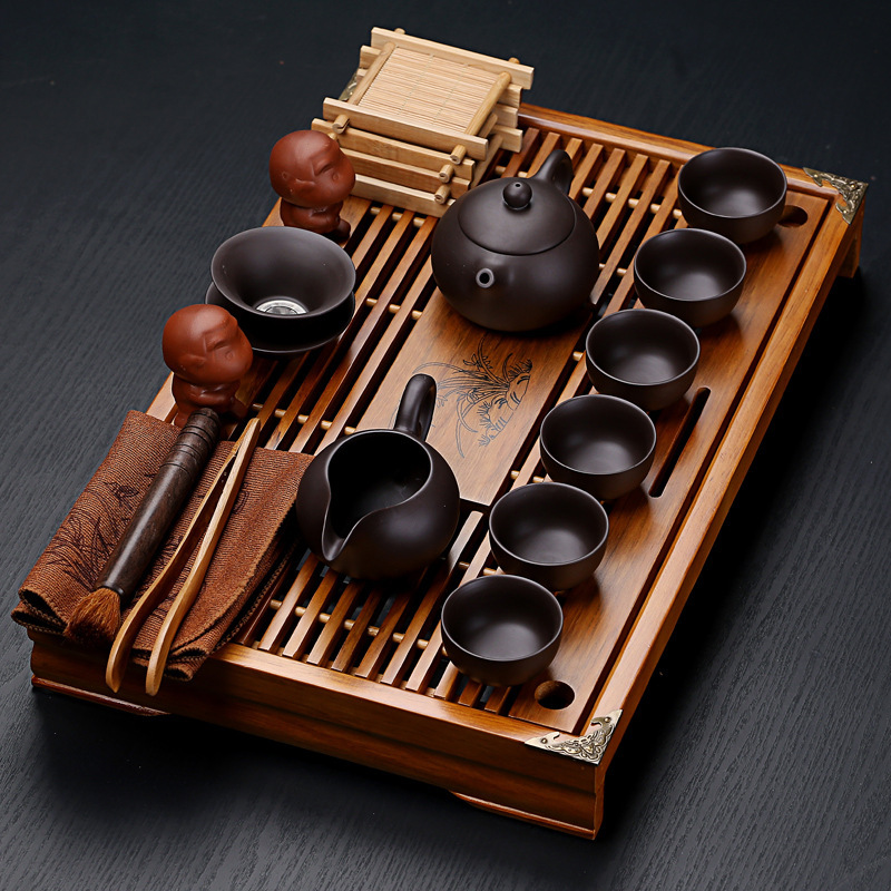 Zisha Ceramic Kung Fu Tea Set suit Home Tea Cup Simple Office Solid Wood Small Tea Tray Drawer Type Tea Table Complete Set