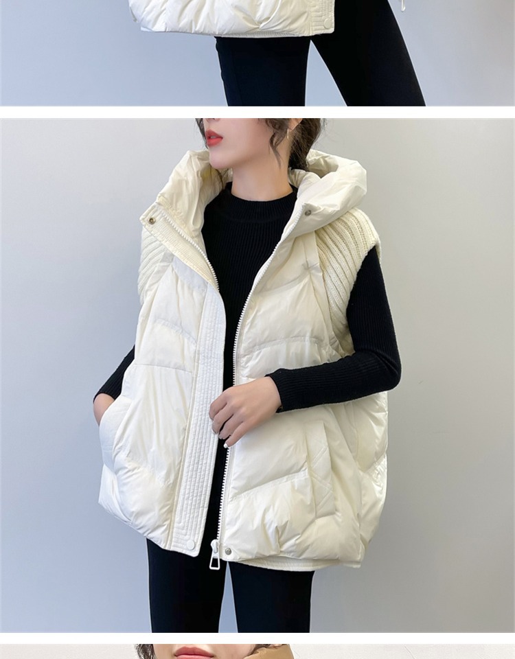 Damenbekleidung Gestrickte Ärmel Warme Jacke Weste für Damen 2024 Winter Neue Art Mode Kapuzendesign Warme kleine Außenweste_voghion.com