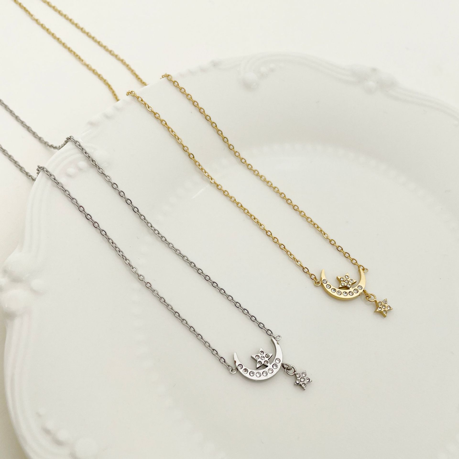 Simple Style Star Moon Stainless Steel Plating Zircon Pendant Necklace 1 Piece
