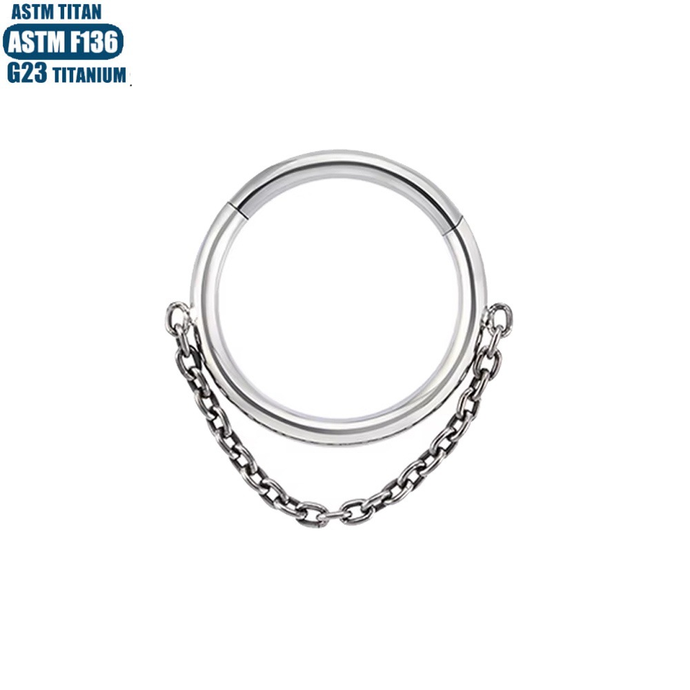 G23 Titanium Hinge Nose Ring with Zircon Chain Earrings - Seamless Open Ring Cartilage Septum Perforated Ear Ring Nose detail image 17