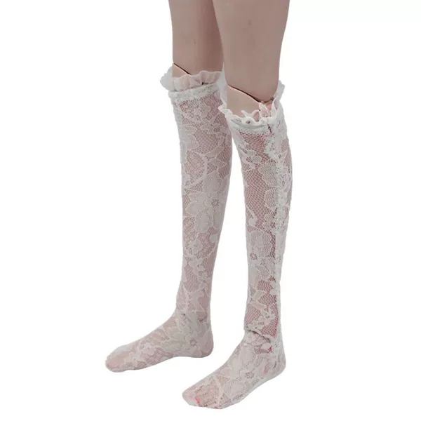 Leaf lace stockings white