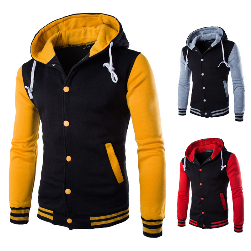 Cross-border goods foreign trade new hooded baseball shirt color matching spiral joint men's fleece sweater jacket Cross-border goods foreign trade new hooded baseball shirt color matching spiral joint men's fleece sweater jacket