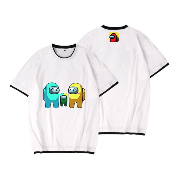 AMONG us white black collar fake two T-shirt -04