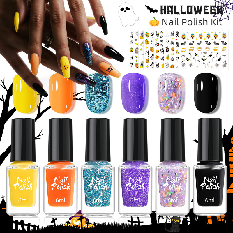 Cross-Border Children's Water-Based Peelable No-Bake No-Blackening Quick-Drying Halloween Manicure Nail Polish Girls' Nail Accessories Batch