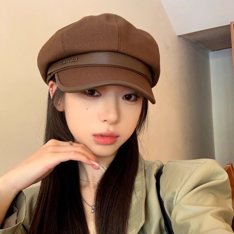 秋冬鸭舌八角帽韩版女休闲百搭英伦贝雷帽显脸小复古报童画家帽子|undefined