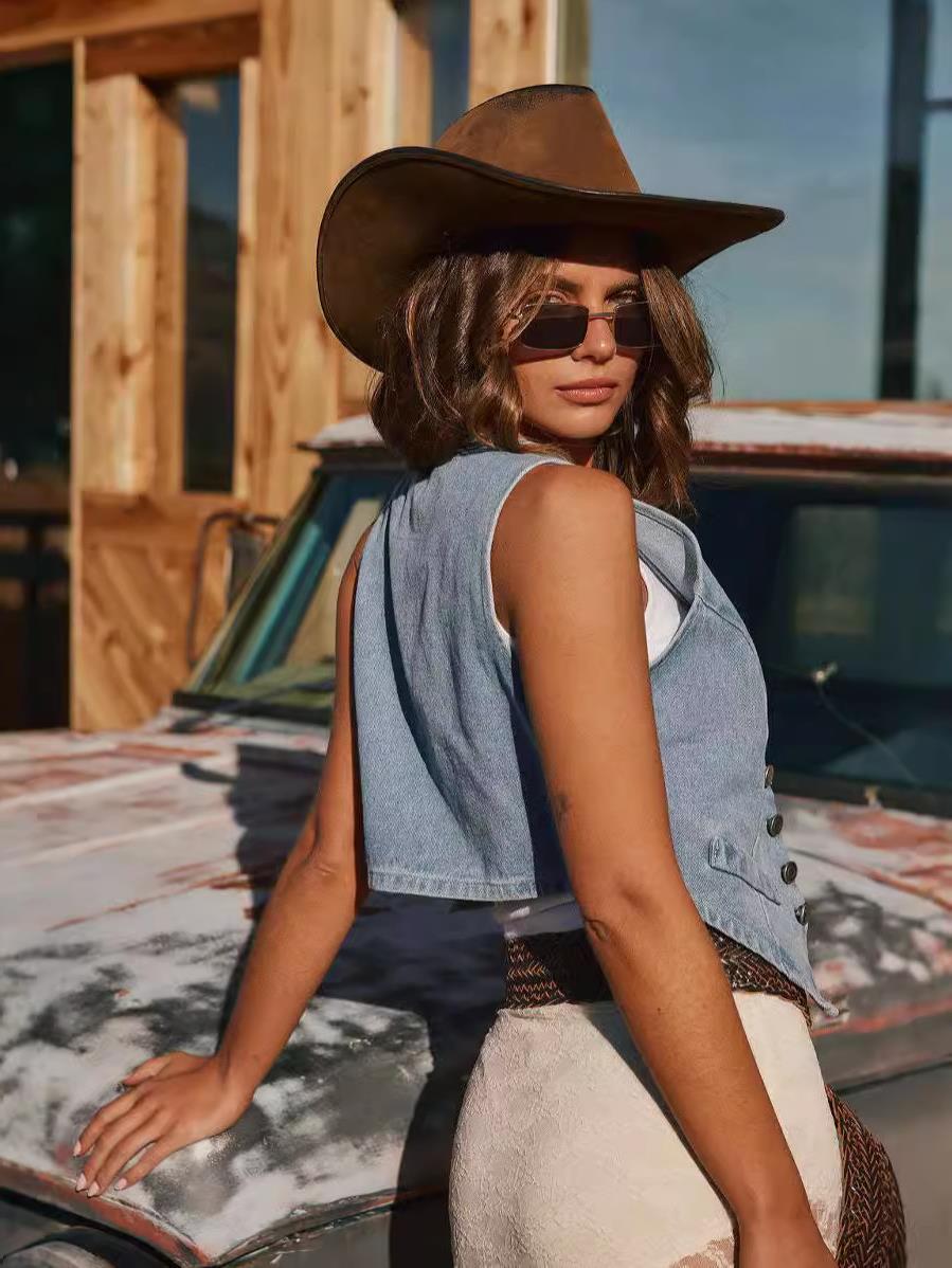 Transfronterizo TEMU comercio exterior DY Europa y los Estados Unidos suministro transfronterizo Amazon retro ocio moda chaleco de vaqueros mujer image 3