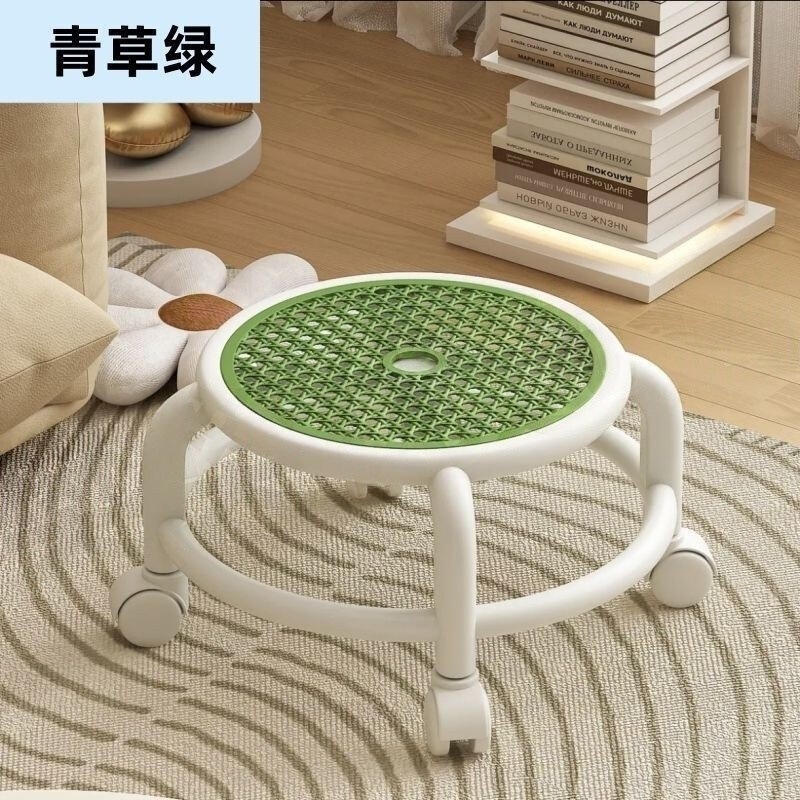家庭用滑車小さなスツールユニバーサルホイール家庭用フロアマニキュアペディキュアスツール赤ちゃんメッシュ模造籐通気性小さなスツール|undefined