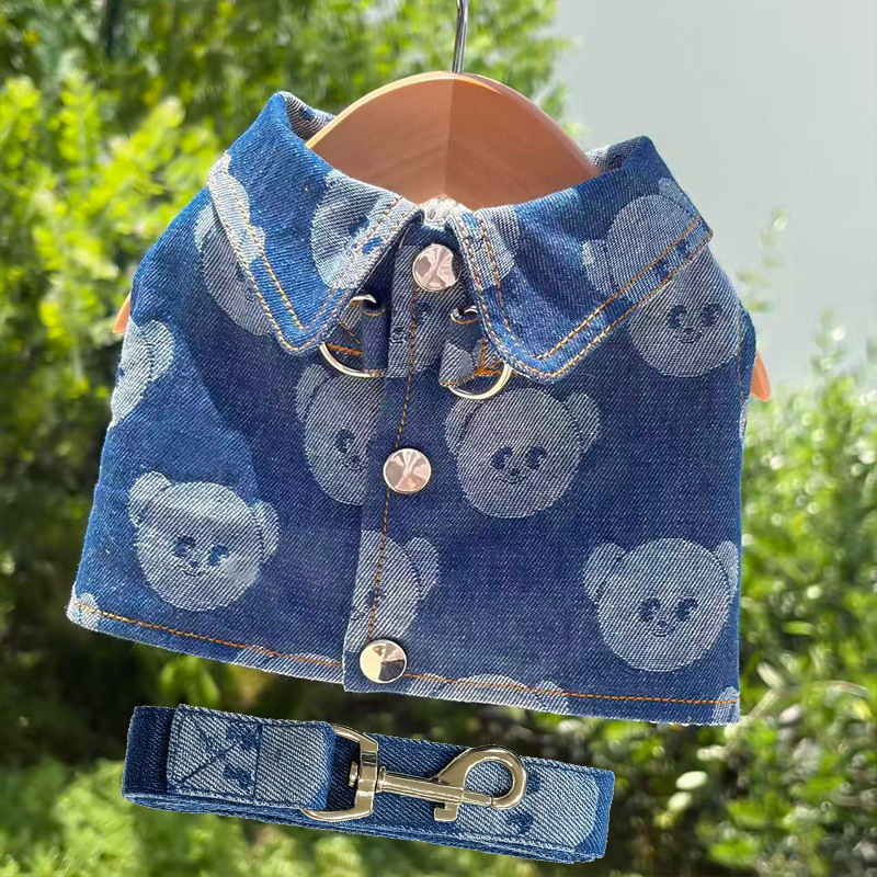 Pechera con Correa para Mascotas de Mezclilla para Exterior