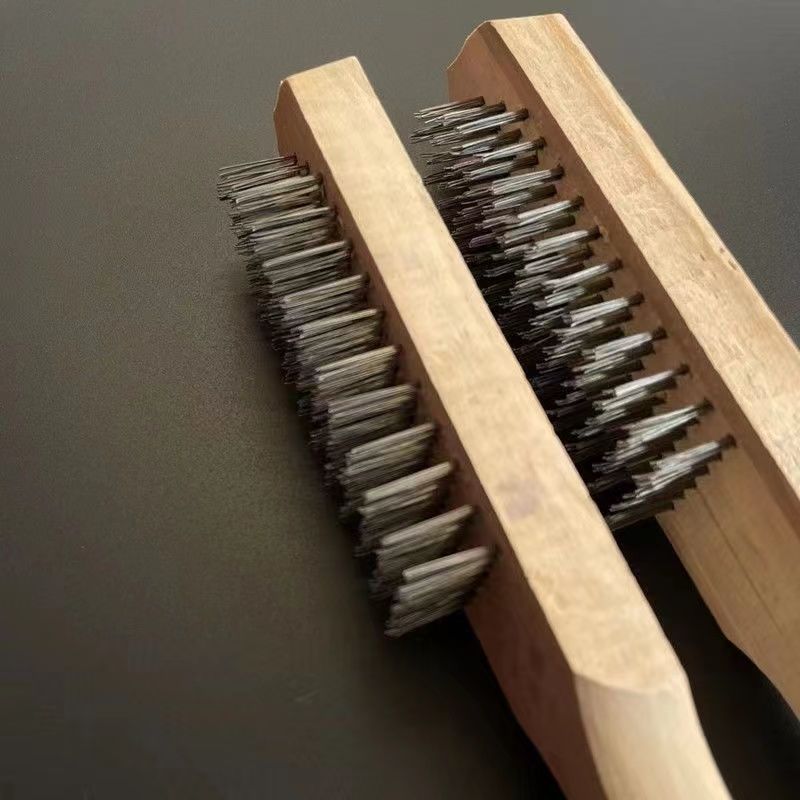 Raspado de escamas de pescado artefacto mango de madera cepillo de alambre de acero limpieza pulido general Wenwan base cepillo de limpieza eliminación de óxido de metal