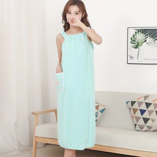 New coral velvet wearable bath towel, thickened, soft and water-absorbent, adult lengthened suspender bath skirt, bathrobe, wholesale tube top