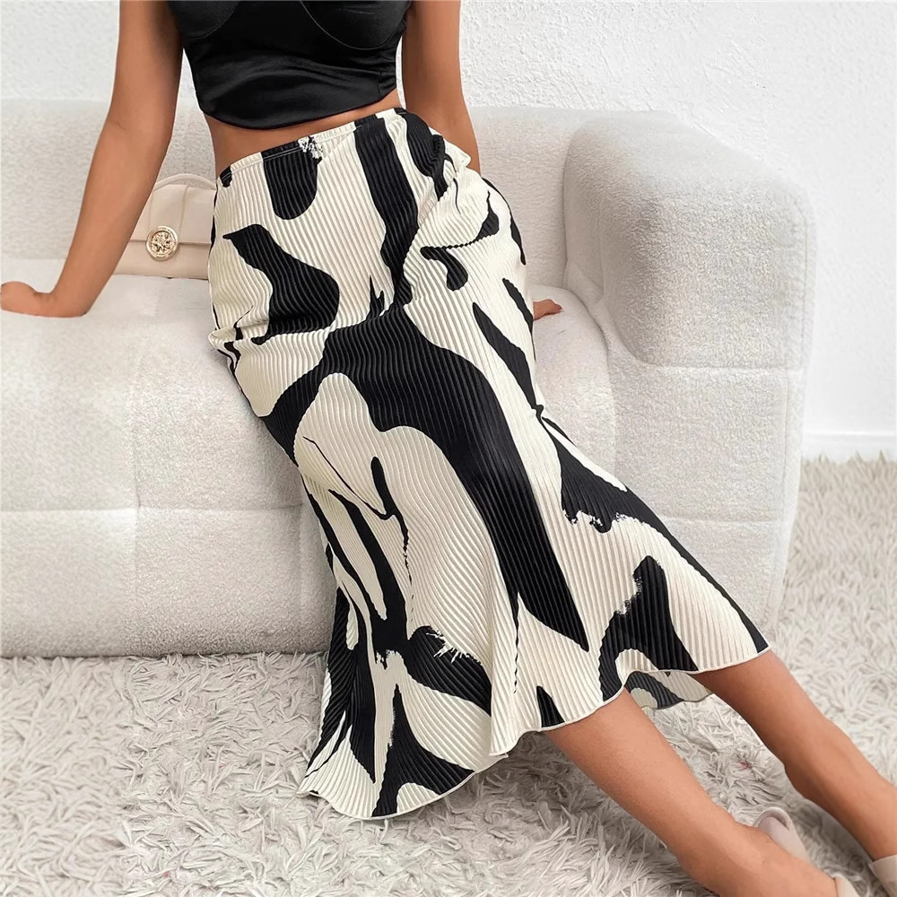2025 Summer Fashion New Trendy Sexy European and American Style Contrasting Color Street Stylish Color Matching Printed Hip Skirt