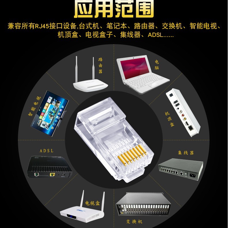 Ultra-cinco RJ45 a través del agujero 8P8C perforado CAT5 sin blindaje de cobre puro chapado en oro cabeza de cristal 100 unidades por caja