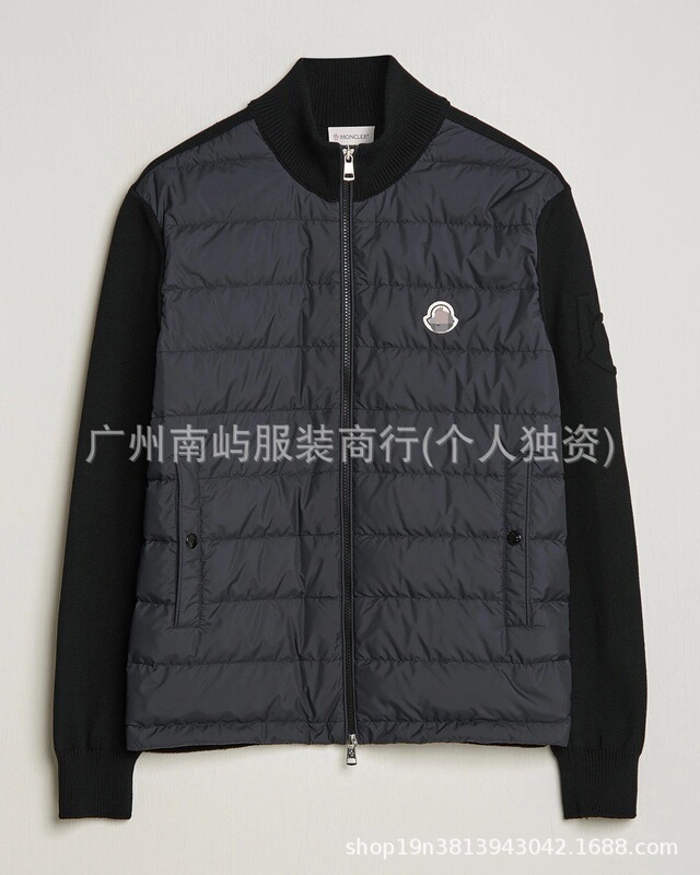 跨境高品质蒙家男士秋冬针织拼接休闲羽绒服时尚连帽白鸭羽绒外套|undefined
