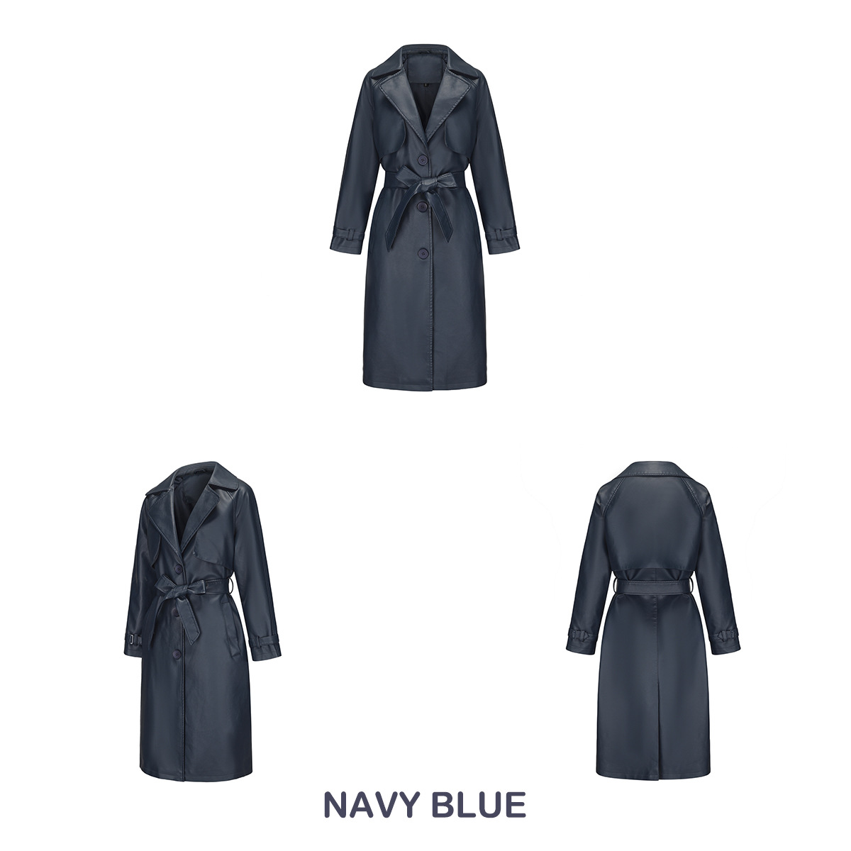 Women's Clothing 24 Spring and Autumn Women's Windbreaker Long Loose Jacket PU Leather Jacket Women's OVERSIZE Classic Lapel Jacket with Belt_voghion.com
