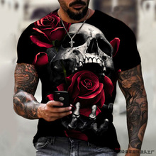 2025新款3d数码印花欧美骷髅头男短袖T恤跨境个性时尚工厂直销