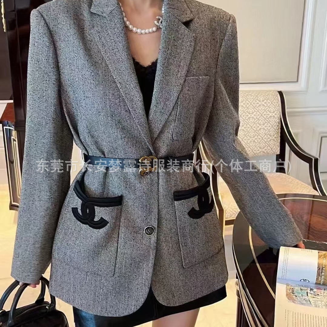 Nanyou High-Quality French Retro High-End Woolen Waist-Cinching Blazer with a Rich and Elegant Style for Women