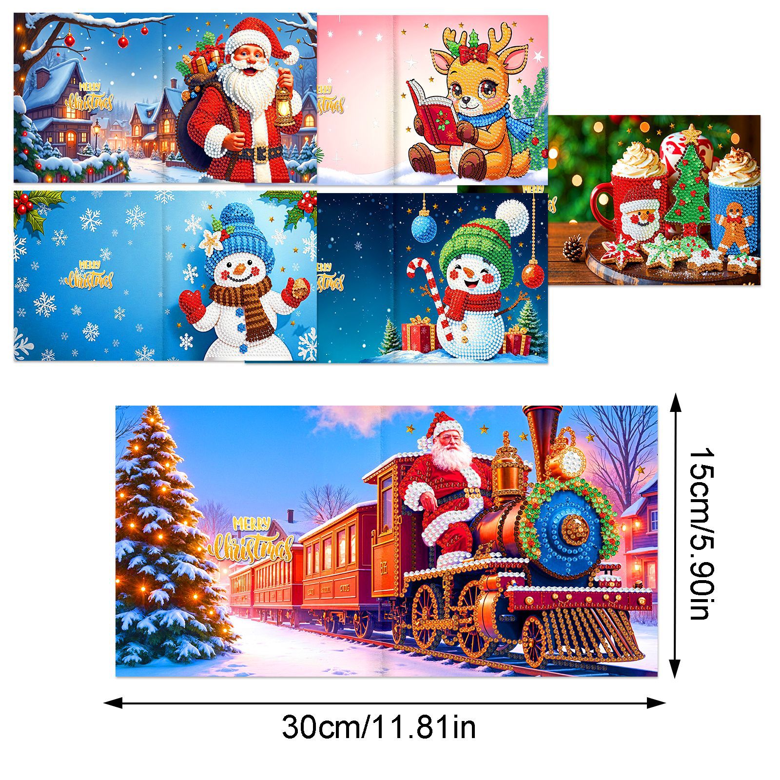 Explosiones transfronterizas de Navidad multiserie de tarjetas de felicitación puntuales hechas a mano 9 conjuntos de sobre de diamante 6 conjuntos de dibujos animados