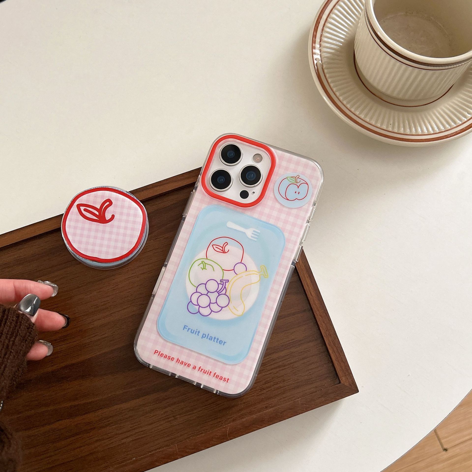 Soporte magnético de fruta a cuadros coreano para Apple 15Pro/16Pro funda para teléfono móvil 14 femenino 13 nuevo 16PM