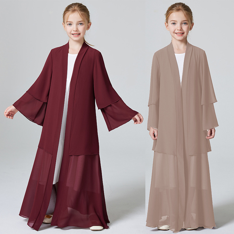Middle Easternkebaya Girls Two-Layer Chiffon Cardigan Robe Dress (Excluding Headscarf) Msl131