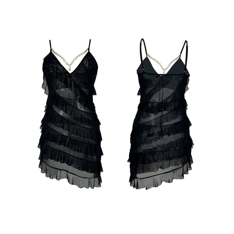 European And American Cross-Border Patchwork Ruffle Strap Short Dress Wave Solid Color Sexy Slim Nightdress Source 895_ecoleips.com