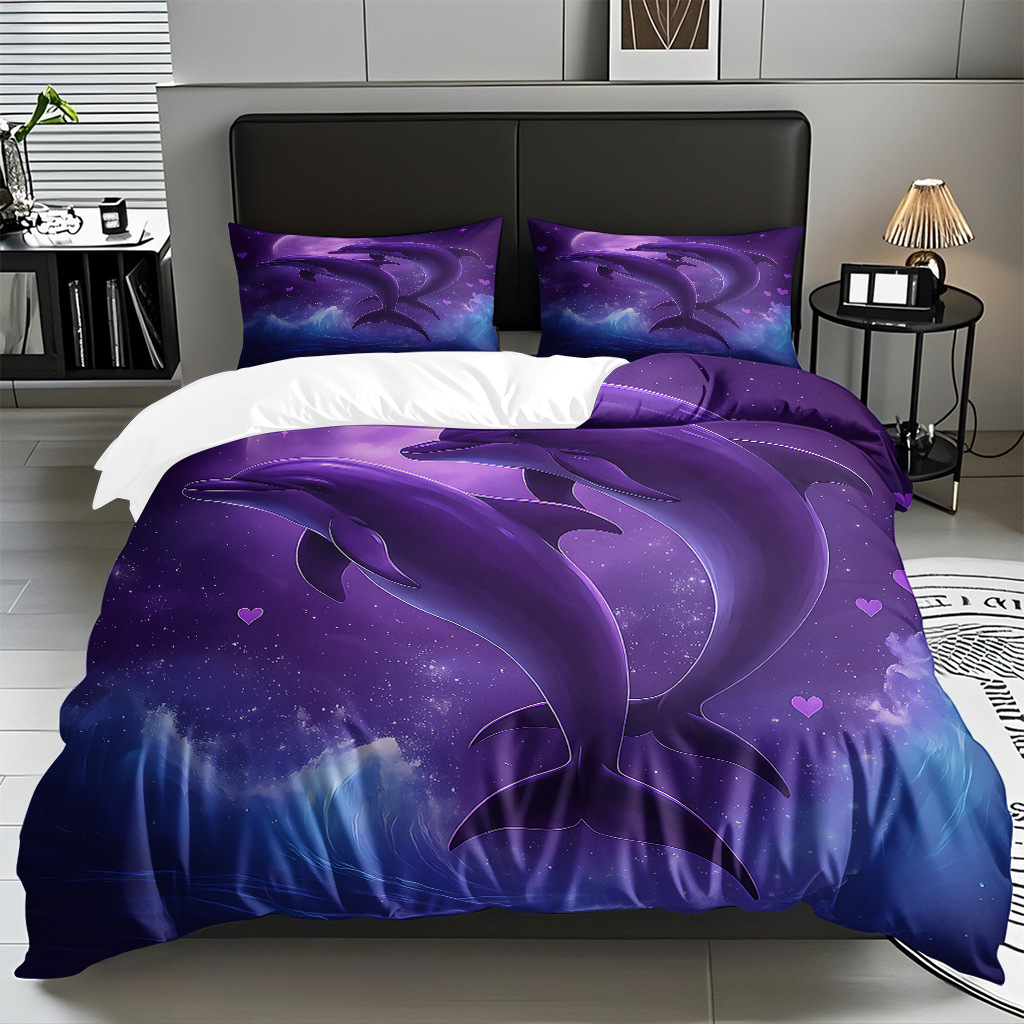 TEMU / JIT Amazonas transfronterizo varios animales marinos patrón 3D impresión digital colcha colchón kit de almohada