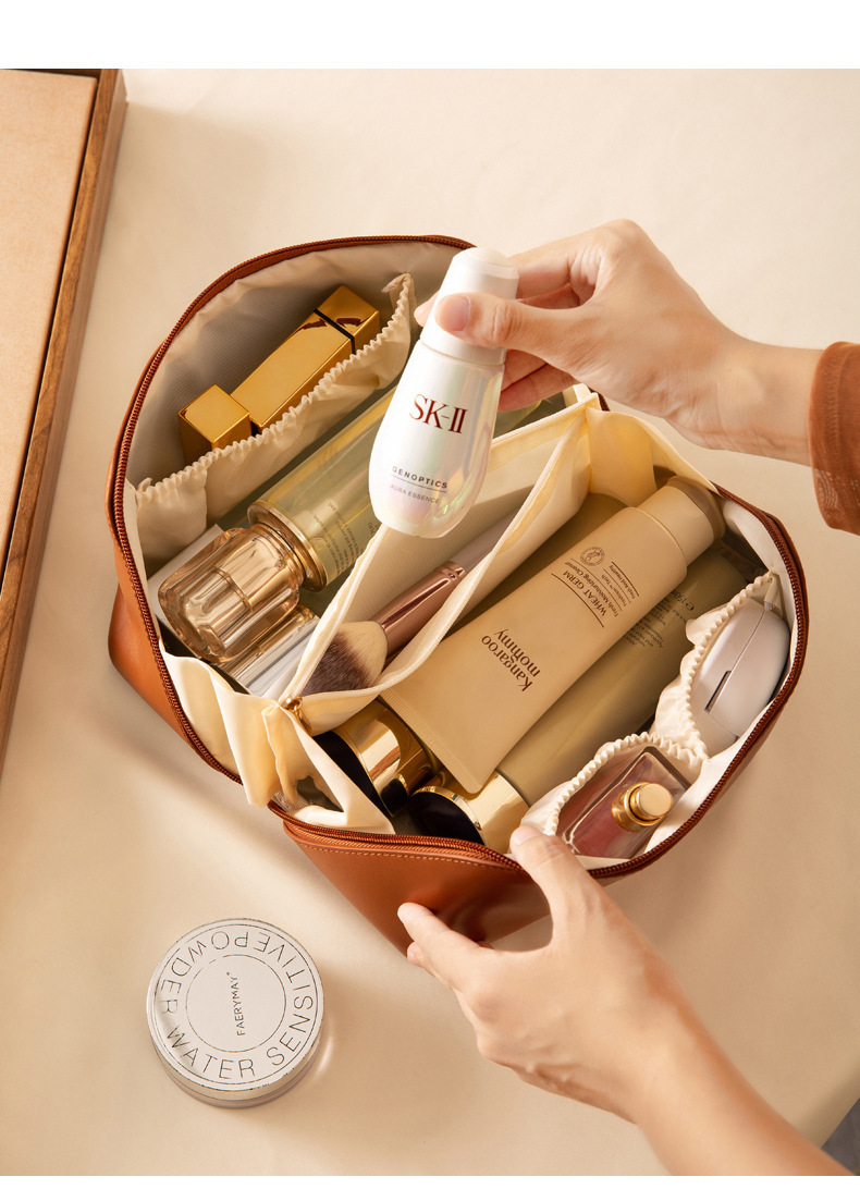 Large Capacity Shell Pillow Makeup Bag Portable Travel Cosmetic Toiletry Organizer Cream White quality and texture