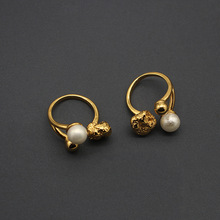 韩版珍珠几何戒指复古轻奢可调节手饰时尚叠戴气质小众设计感配饰