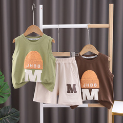 男童卡通短袖套裝新款童裝寶寶夏款兒童夏季帽子字母短袖套裝潮款