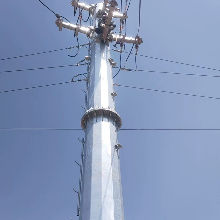 Оцинкованный методом горячего цинкования однополюсный силовой стальной столб 10 кВ на продажу, модель стального трубчатого столба, секционная высоковольтная опорная вышка.