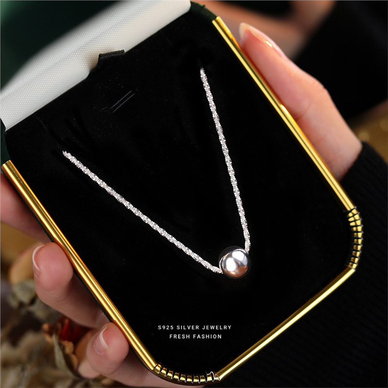 Collana rotonda stellata scintillante in argento puro per donna con un tocco di alta qualità, stile freddo e indifferente, temperamento_voghion.com