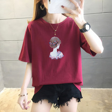 东南亚2024夏季95棉短袖t恤女时尚韩版印花上衣大码女装一件代发