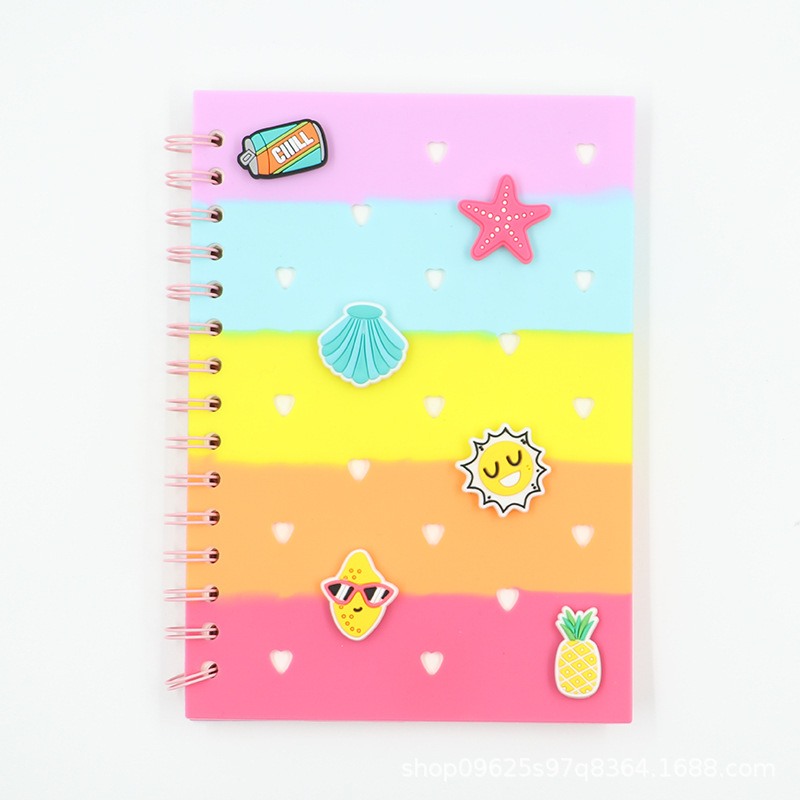 DIY silicona botón de bobina de hoja de cartón lindo libro de dibujos animados de playa marina cuadernos de notas de estudiantes accesorios de PVC