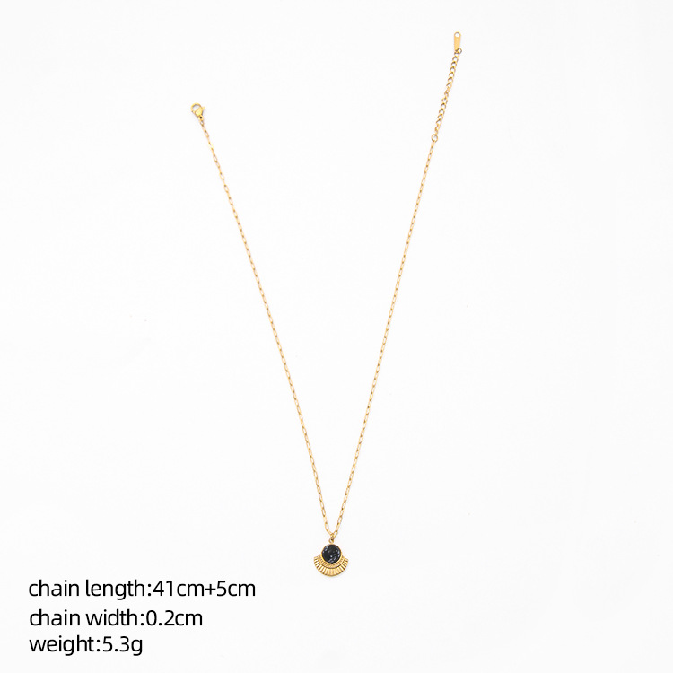 Retro Semicircle Square Titanium Steel Inlay Natural Stone Pendant Necklace 1 Piece