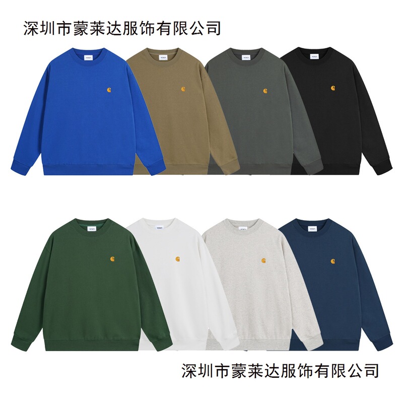 Wip Men's Sweatshirt New Classic Logo Embroidery Crew Neck Trendy Carhartt Terry Sweatshirt Wholesale Black White