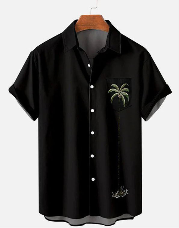 Independent Station Cross-border New Casual Rugby Men's Coconut Tree Print Hawaiian Shirt Short Sleeve Lel Top