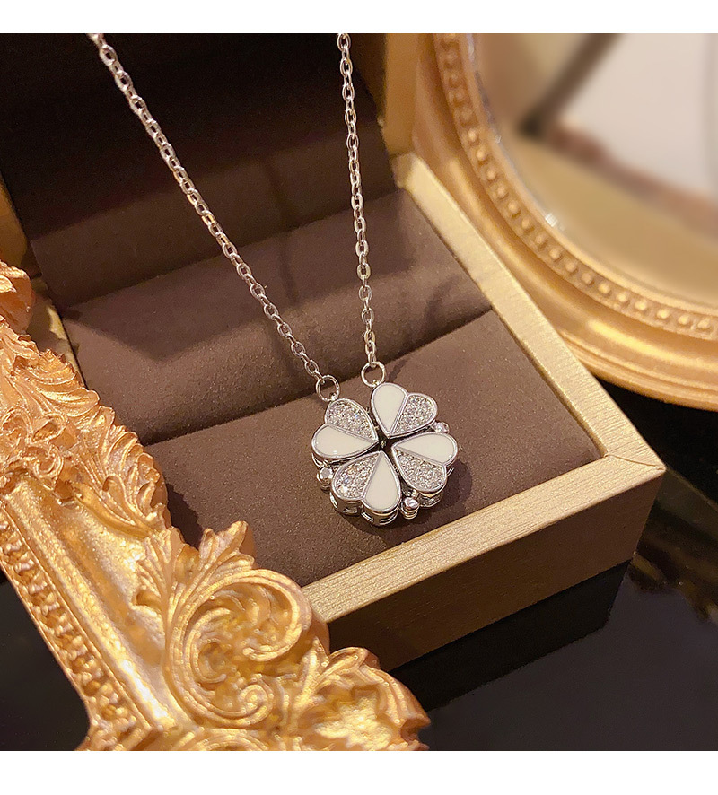 Fashion Flower Titanium Steel Plating Zircon Pendant Necklace 1 Piece
