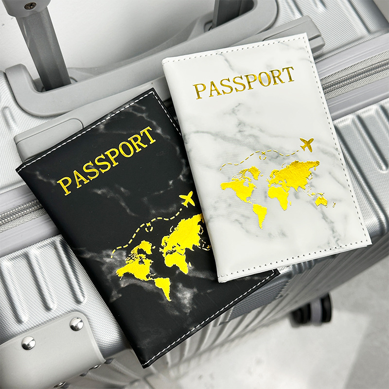 Spot cross-border de mármol de un solo borde estampado en caliente mapa pasaporte clip protección pasaporte multicolor Este conjunto se puede personalizar bolsa de pasaporte