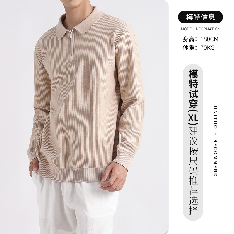Suéter de hombre de alta gama semia cremallera hombre alto sentido viejo viento de dinero otoño invierno polo jersey hombre