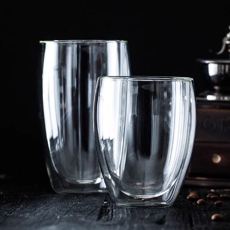 Taza de vidrio con aislamiento de doble capa de borosilicato taza de leche en forma de huevo taza de café taza de jugo de vidrio