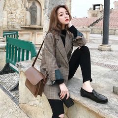 2025春秋新款ins百搭西服韩版学生宽松复古格子chic小西装外套女